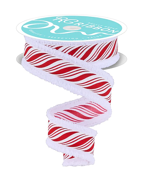 1.5" x 10 Yds Peppermint Snow Edged Wired Ribbon