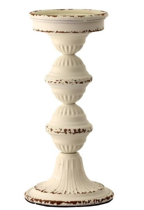 Antiqued White Vintage Metal Candle Stick (2-Sizes)