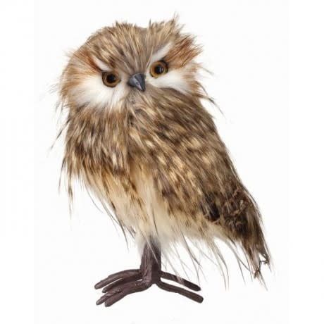 9" Standing Speckled Feather Owl