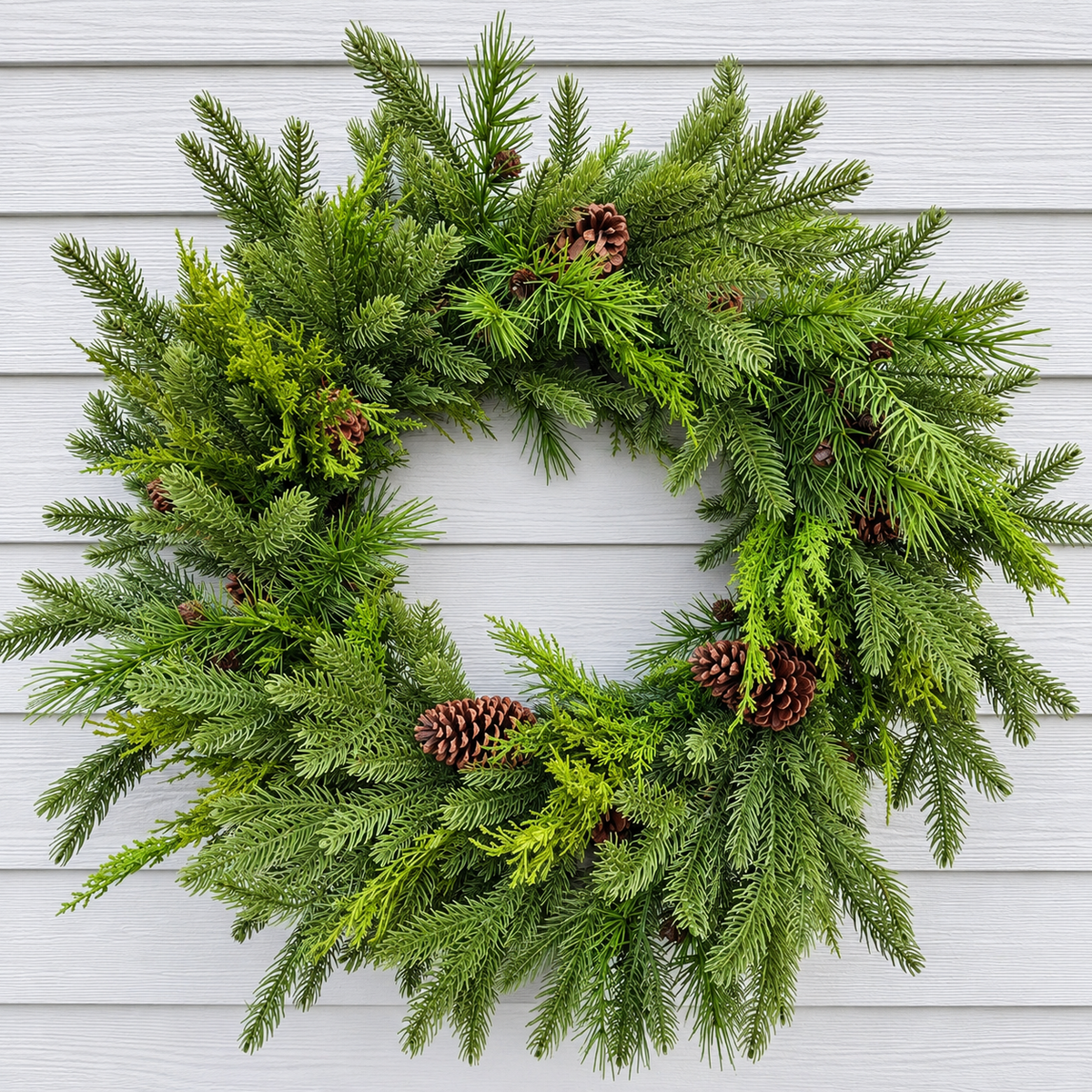 30" Natural Touch Mixed Evergreen Pinecone Wreath