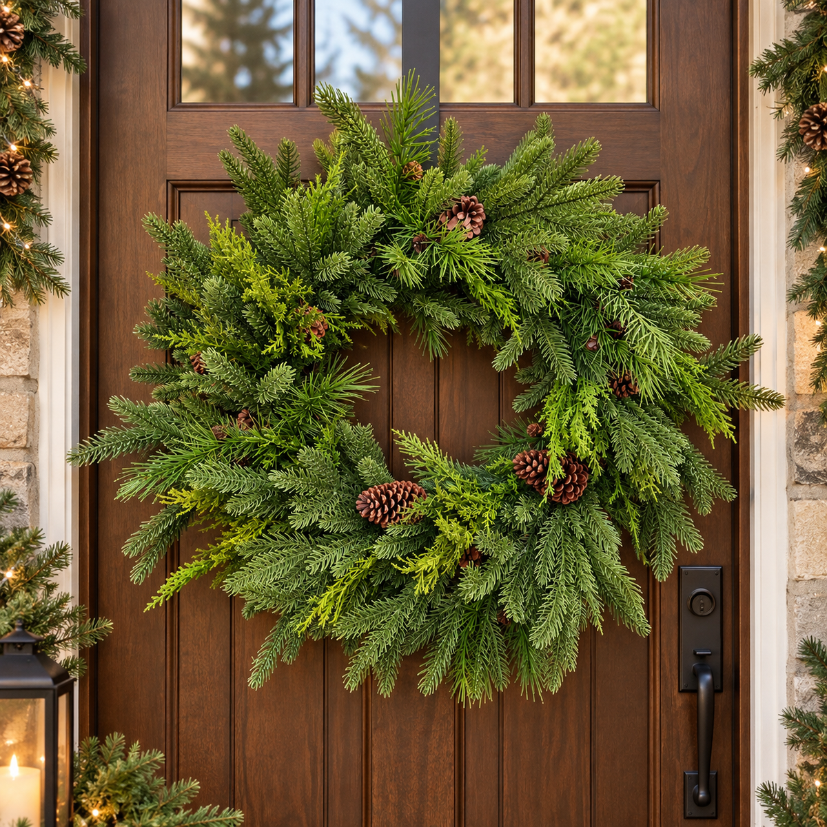 30" Natural Touch Mixed Evergreen Pinecone Wreath
