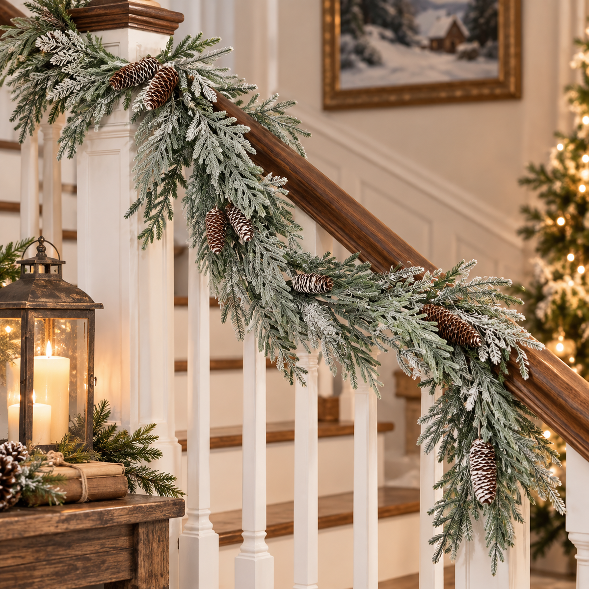 5-ft Snowy Pine Garland w/ Cones
