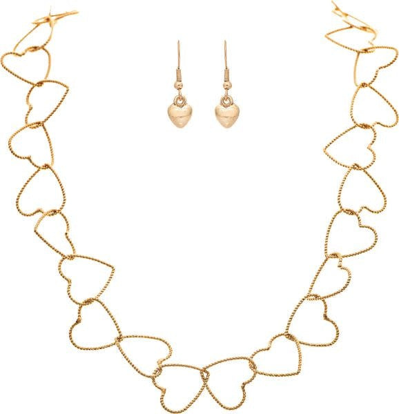 Heart Link Chain Necklace & Earring Set