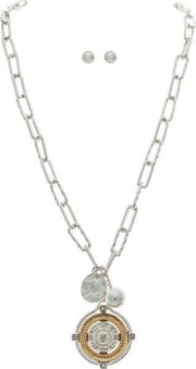 Link Chain Medallion Necklace Earrings Set