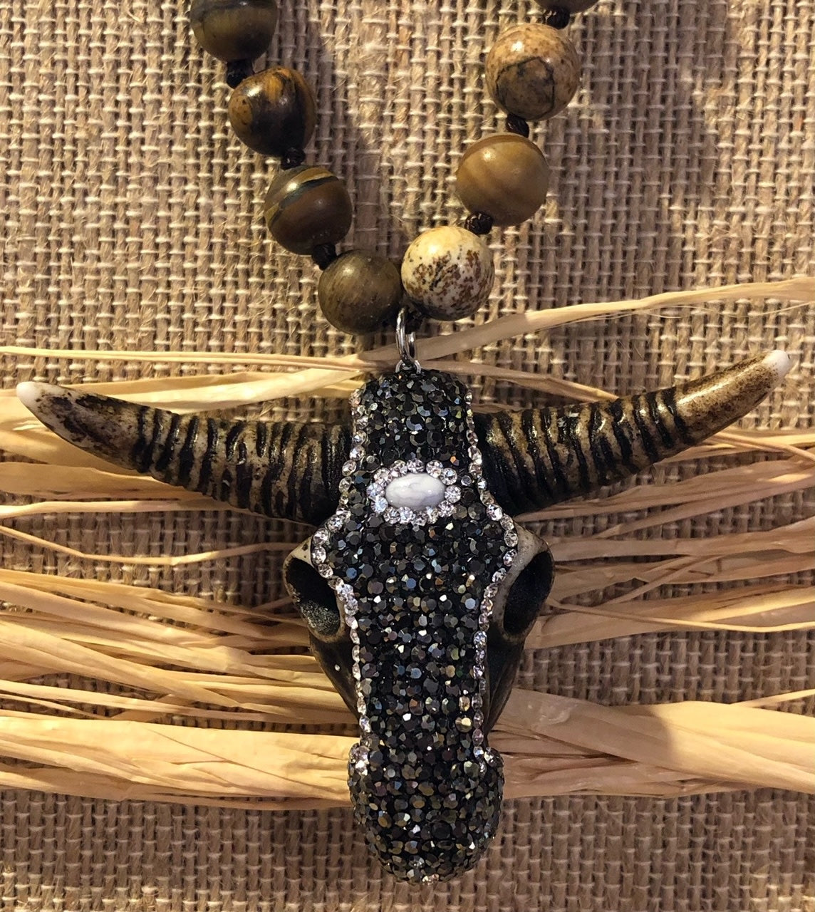Natural Beaded Southwestern Steer Necklace
