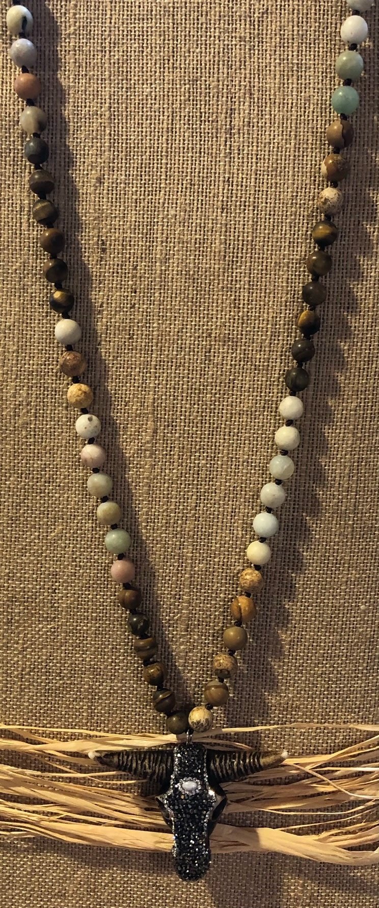 Natural Beaded Southwestern Steer Necklace