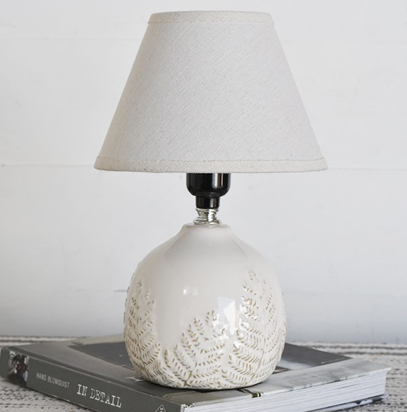 Petite White Pottery Fern Lamp