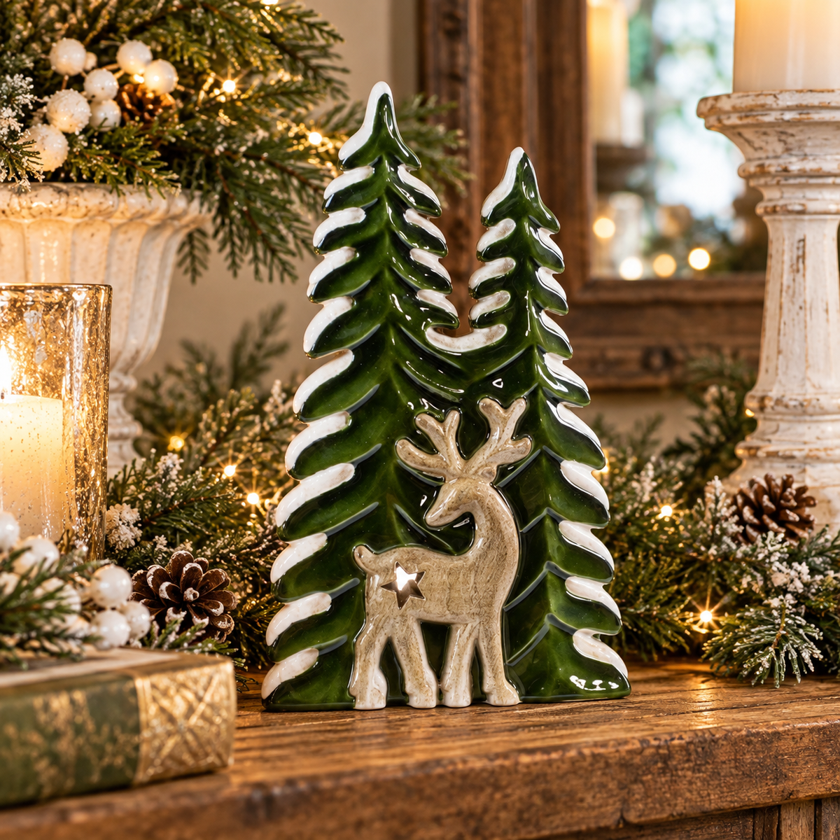 Wooden Evergreen Tree & Reindeer Puzzle