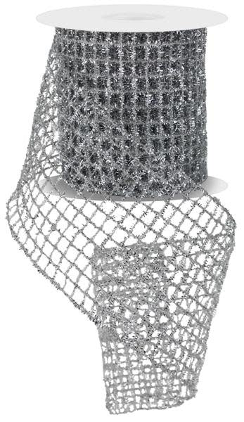 4.25" x 10 YDS Waffle Silver Tinsel Ribbon
