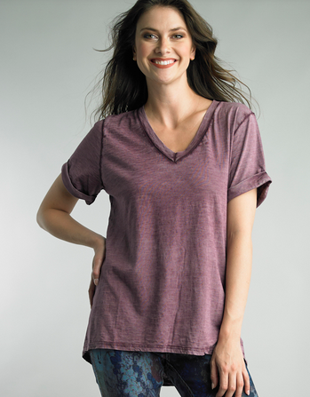 V-Neck Roll Sleeve Tee By: Tempo Paris (5-Colors)