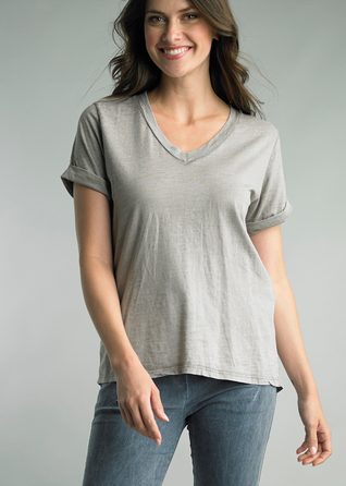 V-Neck Roll Sleeve Tee By: Tempo Paris (5-Colors)