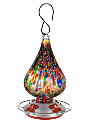Multicolor Speckled Art Glass Hummingbird Feeder