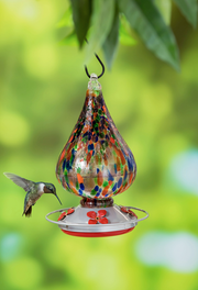 Multicolor Speckled Art Glass Hummingbird Feeder