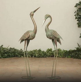 Set of 2 Metal Green Herons