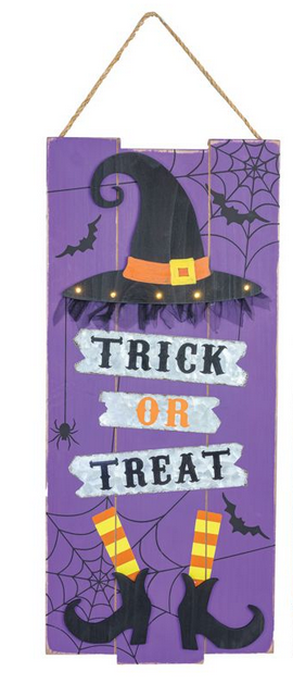 Wooden Lighted Witch Sign (2-Styles)