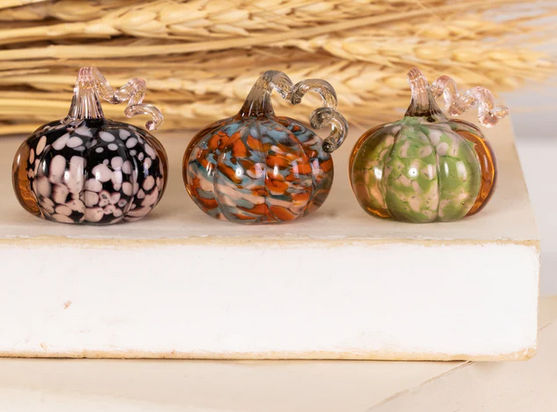 Set of 3 Mini Glass Speckled Pumpkins