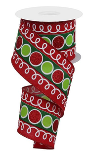 2.5" x 10 YDS Stripe Glitter Circle Ribbon