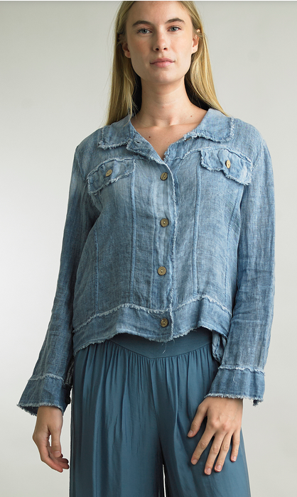 Frayed Edge Linen Jacket By: Tempo Paris (3-Colors)