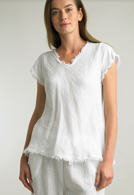 Frayed Edge V-Neck Shirt By: Tempo Paris (3-Colors)