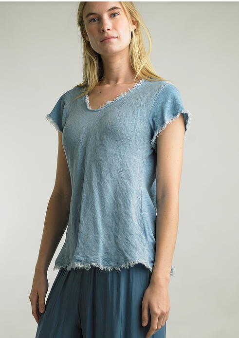 Frayed Edge V-Neck Shirt By: Tempo Paris (3-Colors)