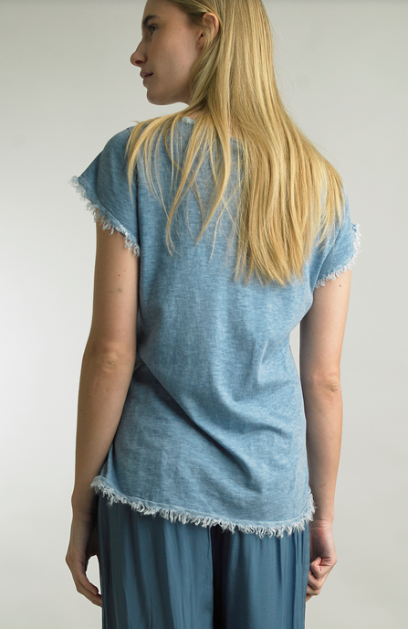 Frayed Edge V-Neck Shirt By: Tempo Paris (3-Colors)