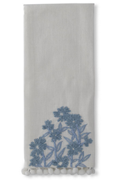 White & Blue Linen Floral Towel