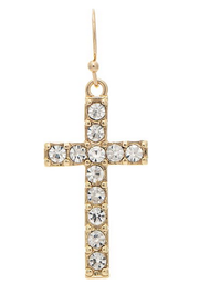 Gold Channel Set Crystal Cross Earrings