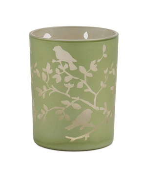 Glass Green Bird on Branch Candle Holder (2-Sizes)