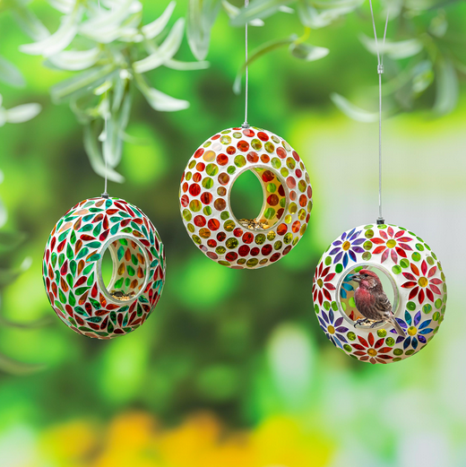 Small Mosaic Glass Bird Feeder (3-Styles)