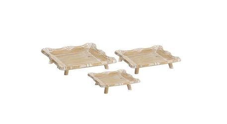 White Distressed Wooden Pedestal Tray (3-Sizes)