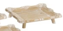 White Distressed Wooden Pedestal Tray (3-Sizes)
