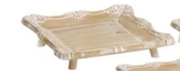 White Distressed Wooden Pedestal Tray (3-Sizes)