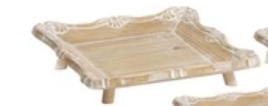 White Distressed Wooden Pedestal Tray (3-Sizes)