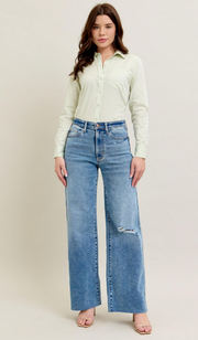 Vintage Wash Wide Leg Jeans By: Judy Blue