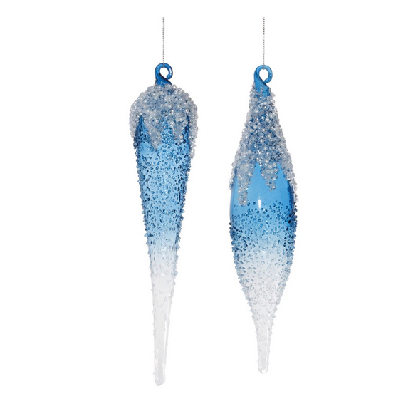 Snow Capped Blue Glass Ornament (2-Styles)