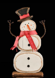 31" Distressed Wooden Snowman w/ Red Scarf