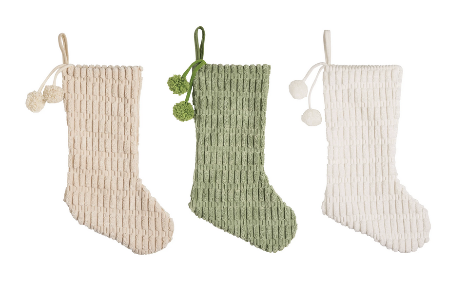 Chenille Pom Pom Christmas Stocking (3-Colors)