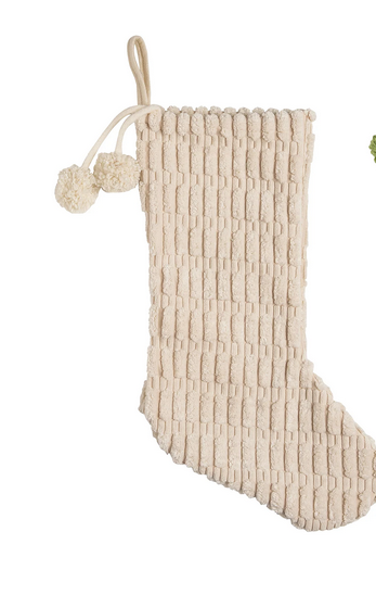 Chenille Pom Pom Christmas Stocking (3-Colors)