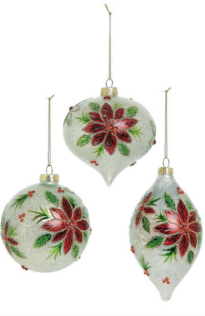 Mercury Glass Poinsettia Ornament (3-Styles)