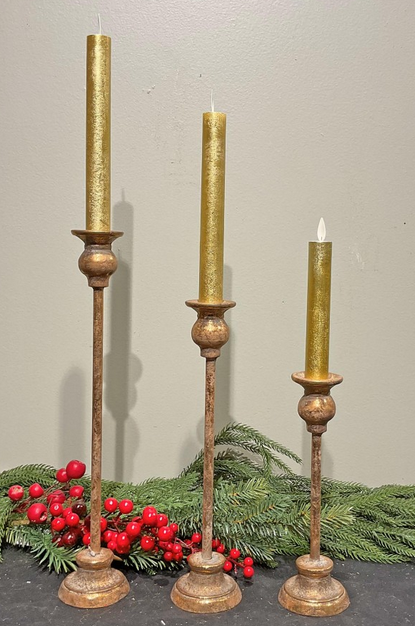 Set of 3 Golden Taper Candle Holders