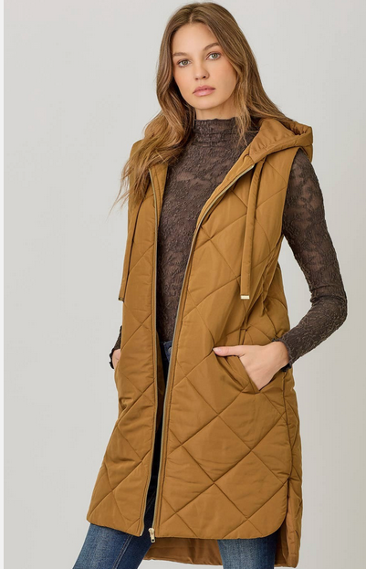 Long Quilted Puffer Vest By: Mystree (2-Colors)
