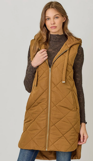 Long Quilted Puffer Vest By: Mystree (2-Colors)