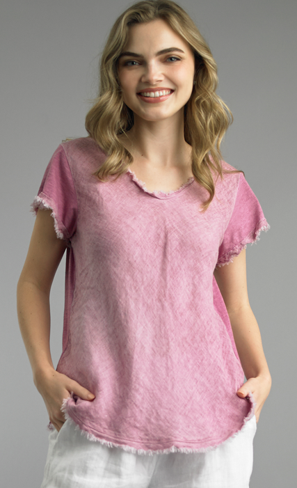 Frayed Edge V-Neck Shirt By: Tempo Paris (3-Colors)