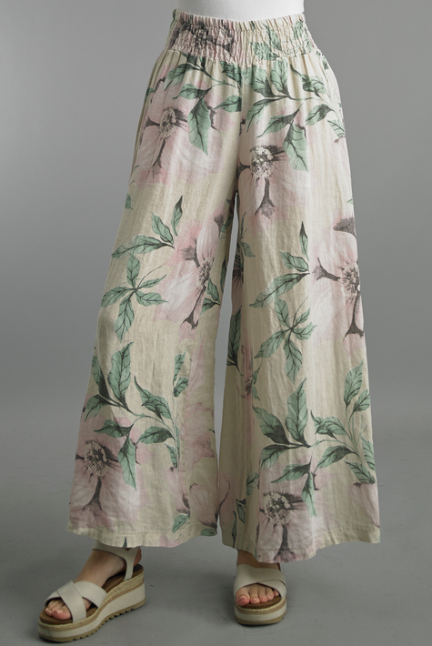 Linen Floral Wide Leg Pant By: Tempo Paris (2-Colors)
