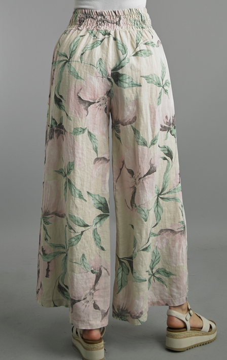 Linen Floral Wide Leg Pant By: Tempo Paris (2-Colors)