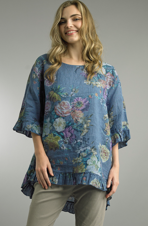 Blue Ruffle Linen Tunic by: Tempo Paris