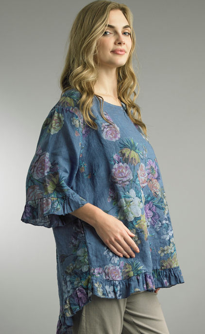 Blue Ruffle Linen Tunic by: Tempo Paris
