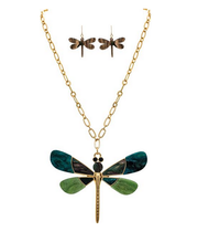 Green Acrylic Dragonfly Necklace & Earrings