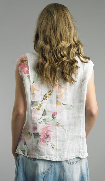 Linen Sleeveless Floral Top by: Tempo Paris (2-Colors)