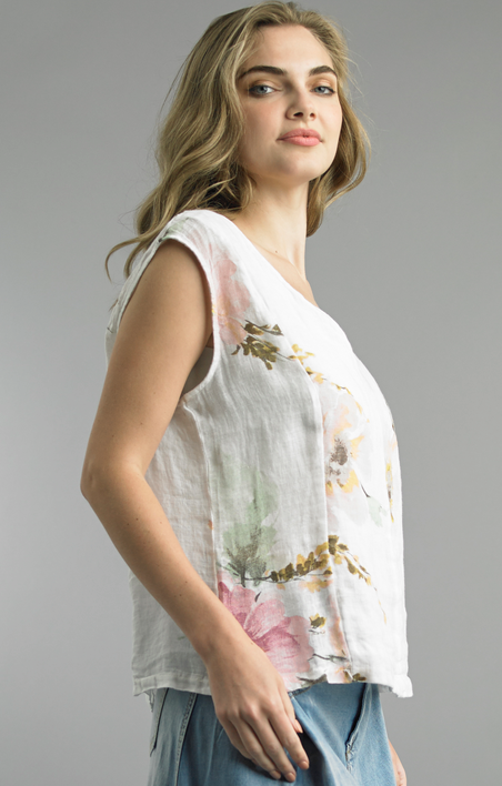 Linen Sleeveless Floral Top by: Tempo Paris (2-Colors)